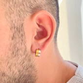 Altın Kaplama Çift Renk Kalın Halka Küpe UNK-722 thumbnail 2