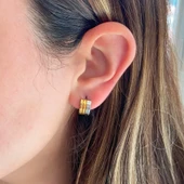 Altın Kaplama Çift Renk Kalın Halka Küpe UNK-722 thumbnail 3