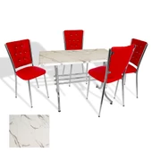 Japon Werzalit - Kapitoneli Mutfak Masa Takımı - (Afyon Marble - Kırmızı) - 1