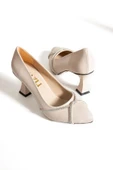 Albishoes Kadın Şampanya Topuk Stiletto Çapraz Taşlı 7 cm Günlük Kadın Abiye Topuklu Ayakkabı - 5