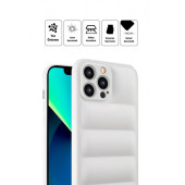Apple İphone 13 PRO MAX Uyumlu Puffer Silikon Kılıf Kamera Koruma Lens Korumalı Parlak Telefon Kılıfı BEYAZ - 5