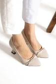 Albishoes Kadın Şampanya Topuk Stiletto Şerit Taşlı 7 cm Günlük Kadın Abiye Topuklu Ayakkabı - 3