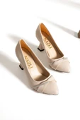 Albishoes Kadın Şampanya Topuk Stiletto Şerit Taşlı 7 cm Günlük Kadın Abiye Topuklu Ayakkabı - 5