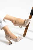 Albishoes Kadın Şampanya Topuk Stiletto Şerit Taşlı 7 cm Günlük Kadın Abiye Topuklu Ayakkabı - 1