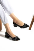 Albishoes Kadın Alçak Topuk 4 cm Sivri Burun Şeritli Taşlı Abiye Kadın Kare Topuklu Ayakkabı (36-44) - 3