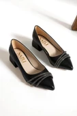 Albishoes Kadın Alçak Topuk 4 cm Sivri Burun Şeritli Taşlı Abiye Kadın Kare Topuklu Ayakkabı (36-44) - 5