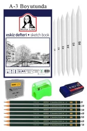 Eskiz Defteri A3 50 Yaprak Karakalem Çizim Seti Gölgelendirme Kalemi Hamur Silgi Fatih Dereceli Kalem Hobi Tasarım Seti - 1