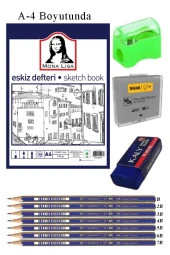 Eskiz Defteri A4 50 Yaprak Karakalem Çizim Seti Hamur Silgi Faber Castell Dereceli Kalem Hobi Tasarım Seti - 1