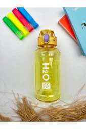 H20 Pipetli Sarı Renkli Polikarbon Spor Spor Matara Çocuk Genç Suluk Su Şişesi 900 ml - 1