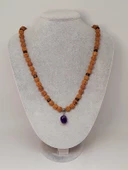 Ametist Taşlı Rudraksha Tohum Kolye Dolama Bileklik 8mm (49722) - 5