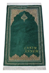 Kişiye Özel Anneler Günü Hediyesi İsim Nakışlı Şönil Seccade Yeşil thumbnail 1