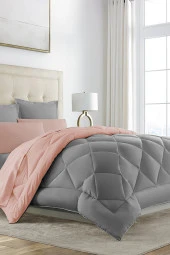 Alla Turca Çift Taraflı Lux Silikon Yorgan - Çift Kişilik Özel Çantalı PUDRA-GRİ - 3