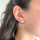 Çelik Sallantılı Küpe Zirkon Taşlı Kulak Altı Model UNK-775 thumbnail 2