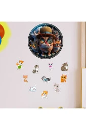 Çocuk Odası Duvar Saati Kedi Temalı Duvar Saati Ve Kedi Temalı Duvar Süsleri - 2