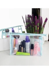 Kadın Makyaj Çantası 3 Lü Set Makyaj Organizer Düzenleyici Seyahat Çantası Fermuarlı Cüzdan - 2