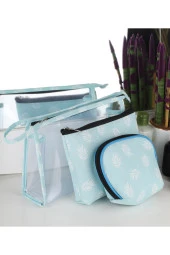 Kadın Makyaj Çantası 3 Lü Set Makyaj Organizer Düzenleyici Seyahat Çantası Fermuarlı Cüzdan - 3