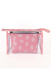 Kadın Makyaj Çantası 3 Lü Makyaj Organizer Düzenleyici Seyahat Çantası Fermuarlı Cüzdan - 5