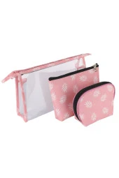 Kadın Makyaj Çantası 3 Lü Makyaj Organizer Düzenleyici Seyahat Çantası Fermuarlı Cüzdan - 6