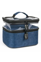 Makyaj Çantası Bavulu Çift Bölmeli Makyaj Çantası Profesyonel Şeffaf Çanta Seyahat Seti Beslenme Çan - 1