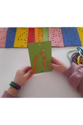 Montessori Eğitici Eğlenceli Delikli Ip Geçirmeli Rakam Renk Öğrenme Seti El Göz Beceri Temelli - 2
