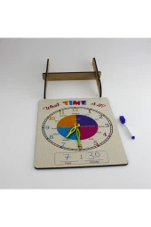 Saat Öğrenme Seti Ingilizce Yaz-sil Saat Eğitim Seti Ahşap Saat Öğrenme Standı - 3