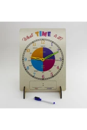 Saat Öğrenme Seti Ingilizce Yaz-sil Saat Eğitim Seti Ahşap Saat Öğrenme Standı - 1