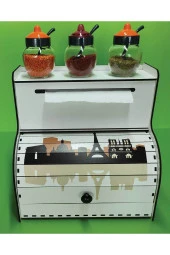 Ekmeklik, Havlu Peçetelik, Baharatlık Rafı, Dekoratif Baskılı Hediyelik Ekmek Sepeti Ekmek Kutusu - 2