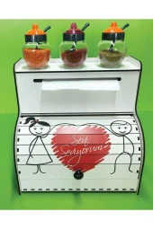 Ekmeklik, Havlu Peçetelik, Baharatlık Rafı, Dekoratif Baskılı Hediyelik Ekmek Sepeti Ekmek Kutusu - 5