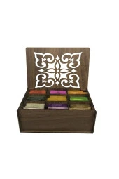 Dekoratif Hediyelik 9 Bölmeli Ahşap Çay Kutusu Poşet Bitki Çayı Saklama Kutusu Tea Box-gediz - 1