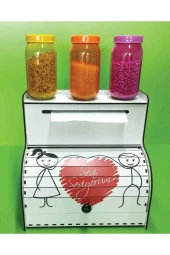 Ekmeklik, Havlu Peçetelik, Baharatlık Rafı, Dekoratif Baskılı Hediyelik Ekmek Sepeti Ekmek Kutusu - 3