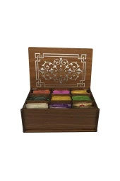 Ahşap Çay Kutusu 9 Bölmeli Kapaklı Poşet Bitki Çayı Saklama Kabı Tea Box ( 45 Çay Dahil) - 2