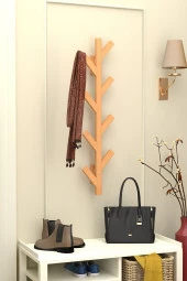 Duvara Monte Ahşap Elbise Askısı Portmanto Askılık Dekoratif Askı Askılık Natural Elbise Askısı - 1