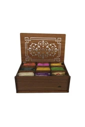 9 Bölmeli Ahşap Çay Kutusu, Teabox,bitkisel Çay Kahve Kutusu-45 Adet Çay Dahil Ceviz Renk - 2