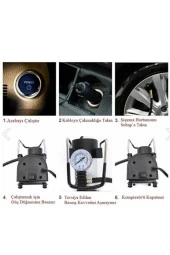 Araç Lastik Hava Kompresörü Metal Oto Hava Pompası Taşınabilir Pratik Lastik Şişirme Pompası 12 Volt - 4
