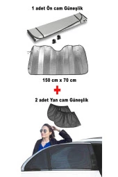 Oto Araç Araba Ön Cam Güneşliği Ve Yan Cam Güneşlik Perde 150 X70 Cm - 1