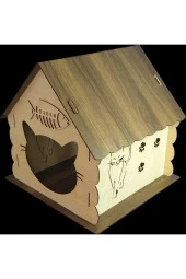 Ahşap Kedi Evi Yatağı Kulübesi Yuvası Evcil Hayvan Kedi Köpek Evi Yuvası Mama Kablı - 5