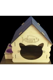 Ahşap Kedi Evi Yatağı Kulübesi Yuvası Ve Mama Su Kabı Evcil Hayvan Kedi Köpek Evi Yuvası - 2