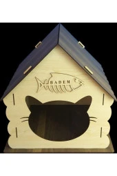 Ahşap Kedi Evi Yatağı Kulübesi Yuvası Ve Mama Su Kabı Evcil Hayvan Kedi Köpek Evi Yuvası - 3