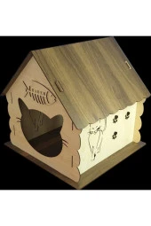 Ahşap Kedi Evi Yatağı Kulübesi Yuvası Ve Mama Su Kabı Evcil Hayvan Kedi Köpek Evi Yuvası - 5