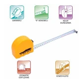 Şerit Metal Bükülebilir Metre 3 m x 16 mm Sarı Renk Düğmeli Ölçüm Ölçme Plastik Kasalı thumbnail 4