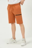 Erkek Fermuar Detaylı Şort Taba thumbnail 3