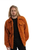 Erkek Oversize Çıt Çıt Kapamalı Cepli Tarçın Peluş Ceket - 1