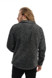 Erkek Çıt Çıt Detaylı Cepli Peluş Ceket Antrasit-Melanj thumbnail 4