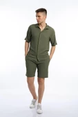 Erkek Crinkle Kumaş Gömlek / Şort Takım Yeşil - 3