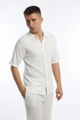 Erkek Crinkle Kumaş Gömlek / Şort Takım Beyaz - 2