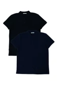 Erkek 2li Polo Yaka T-shirt Siyah-Lacivert - 1