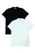 Erkek 2li Polo Yaka T-shirt Siyah-Beyaz - 1