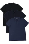 Erkek Regular Fit Polo Yaka 3lü T-shirt Lacivert-Siyah-İndigo thumbnail 9