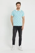 Erkek Jakar Desenli Polo Yaka T-shirt  Mavi - 7