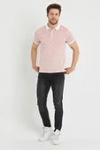 Erkek Jakar Desenli Polo Yaka T-shirt  Pembe - 6